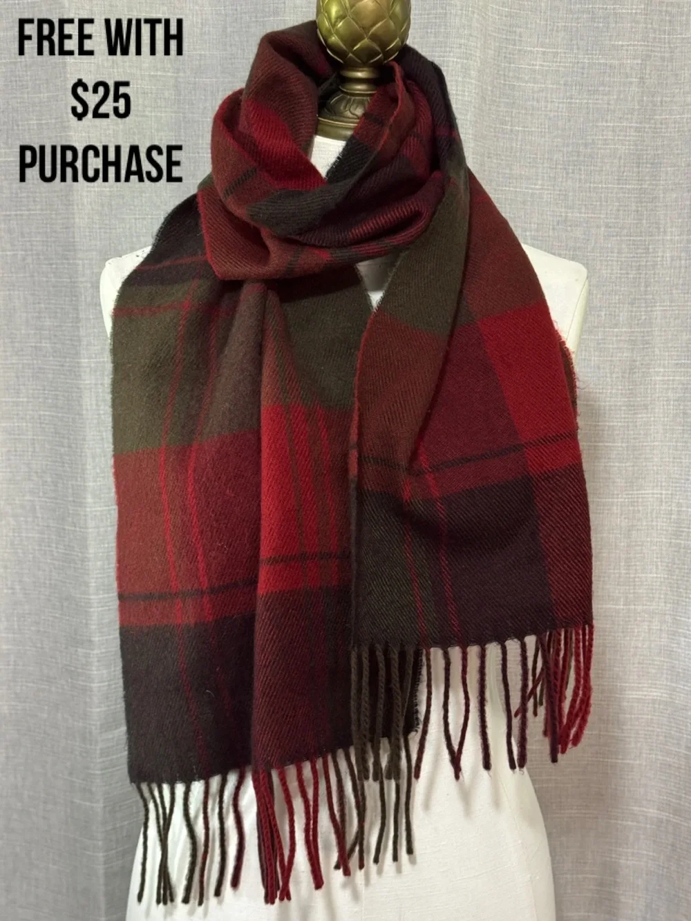 FREE WITH $25 PURCHASE-Plaid Scarf-Unisex-Red/Olive/Black